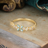 Half Eternity Straight Wedding Band Cluster Natural Moss Agate Stacking Ring